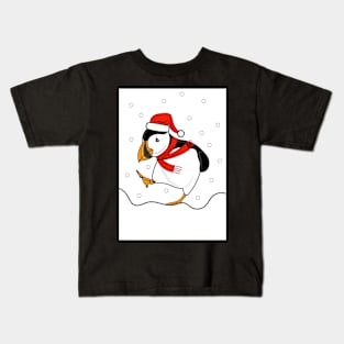 Cute Christmas Puffin In The Snow Kids T-Shirt